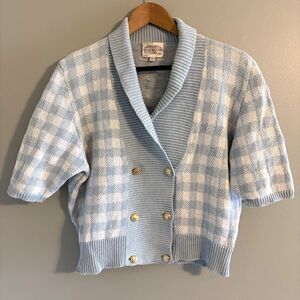 VTG 1991 Susan Bristol Sweater Womens L Gingham Coastal Grandma Spring Easter